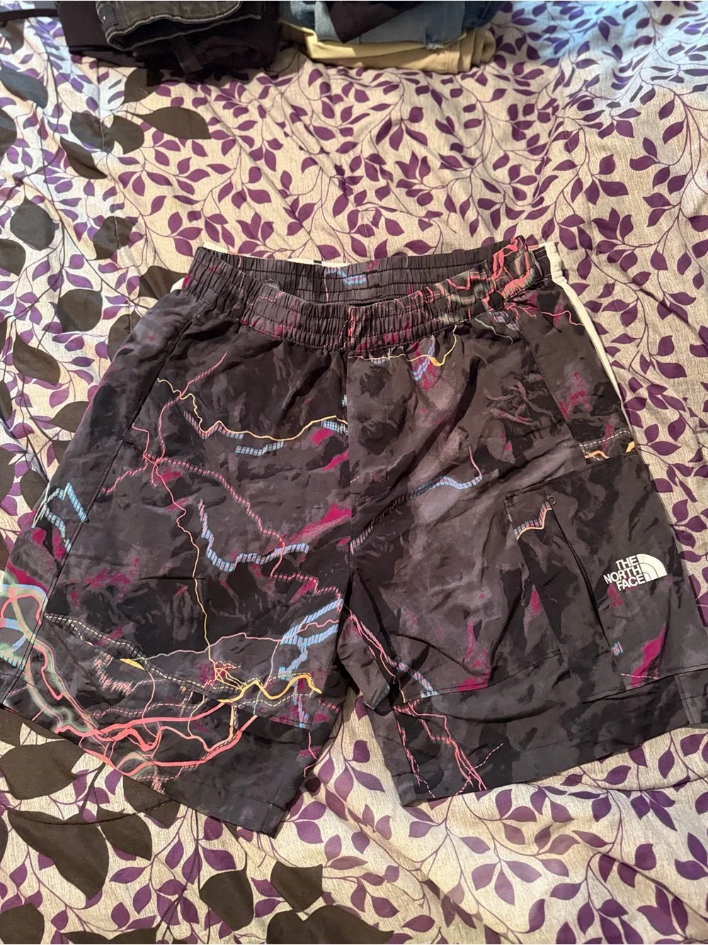 The North Face Black Swim/Board Shorts with Pink & Blue Accents